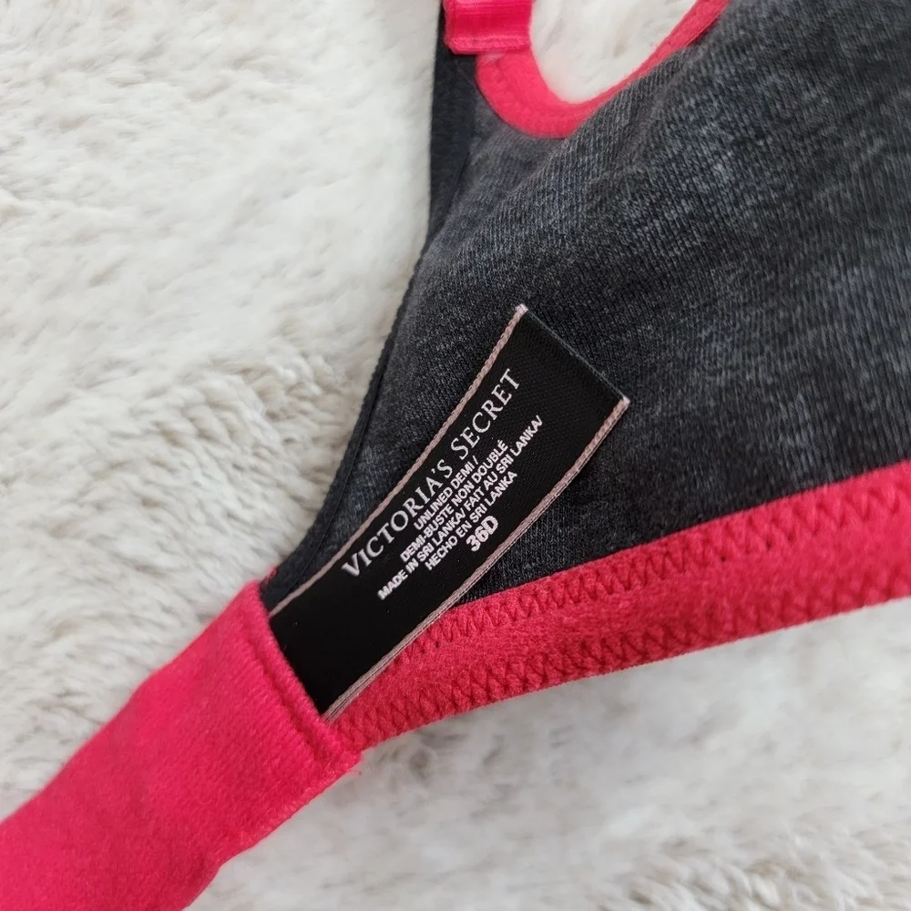 Victoria's Secret Gray Red Plaid Trim Bells Accent Unlined Demi Bra NWT Size 36D